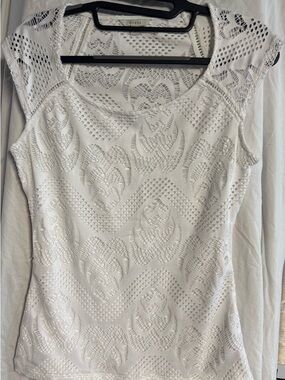 Guess White Crochet Lace Cap Sleeveless Top